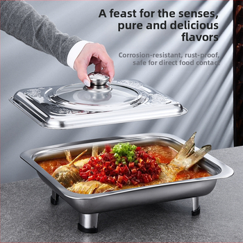 Nerūdijančio plieno keturkojė viryklė, bufetas, kvadratinė viryklė, keptos žuvies viryklė, „Visual Glass Factory Direct“ nuimamos kombinuotos kojelės.