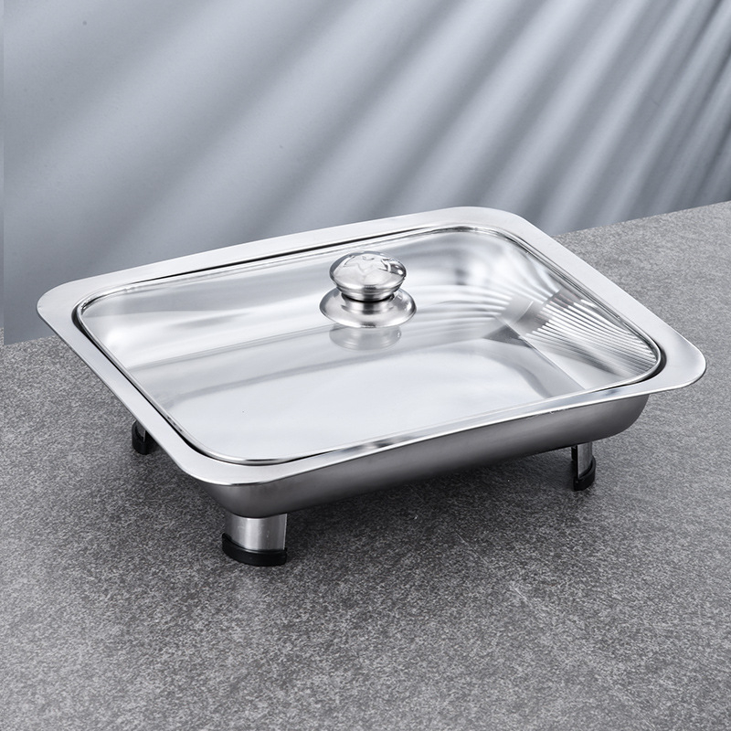 Nerūdijančio plieno keturkojė viryklė, bufetas, kvadratinė viryklė, keptos žuvies viryklė, „Visual Glass Factory Direct“ nuimamos kombinuotos kojelės.