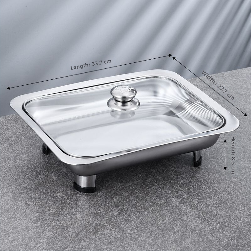 Nerūdijančio plieno keturkojė viryklė, bufetas, kvadratinė viryklė, keptos žuvies viryklė, „Visual Glass Factory Direct“ nuimamos kombinuotos kojelės.