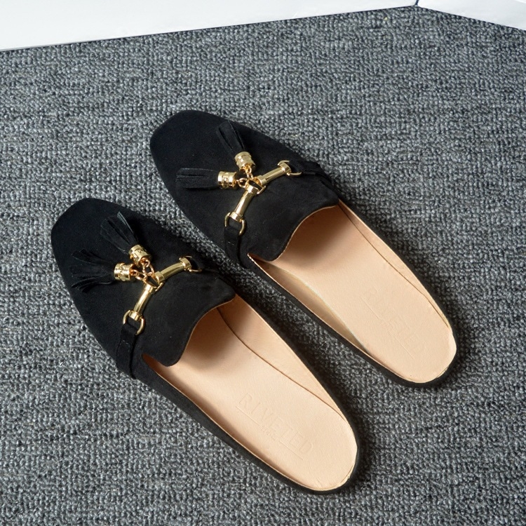 Lapos szárú félpapucs, női divatos, szögletes orrú, Baotou bojtos, Muller cipő, nagy méret, 41-44, külkereskedelmi kínálat generációja