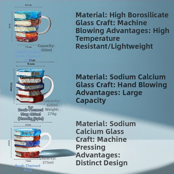 Piiriülene uus ja populaarne majapidamises kasutatav uudne kohvitass, kõrge borosilikaatklaasist tass, käsitsi maalitud virnastatud raamatukruus