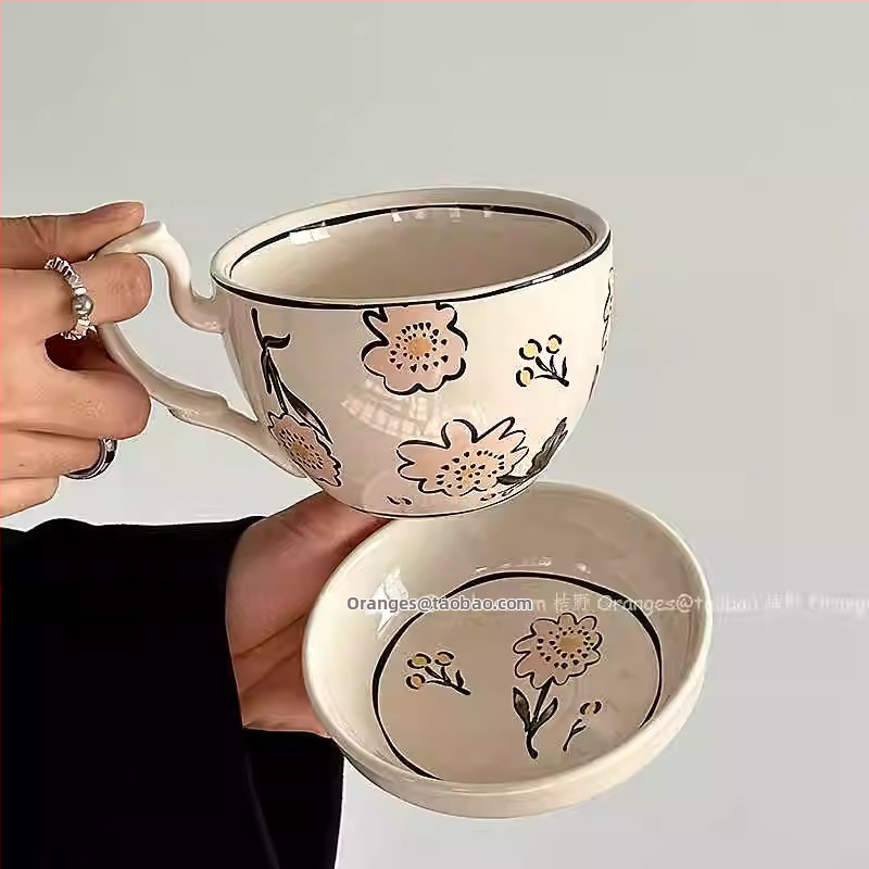 Rohelise niši tassi kaanega kruus kohvitassi alustassiga pastoraalses stiilis kingitus liilia suure mahutavusega veekruus retro apelsinidega