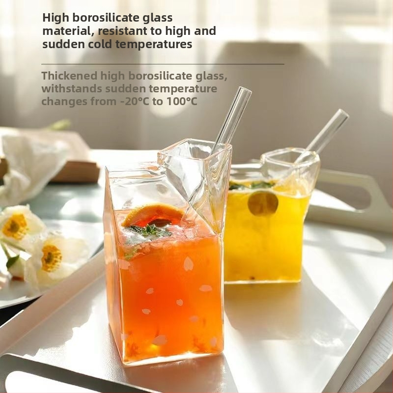 Kreatív, nagyméretű, tejesdobozos üveg japán négyzet alakú, hőálló reggelizőpohár gyümölcslé robbanások