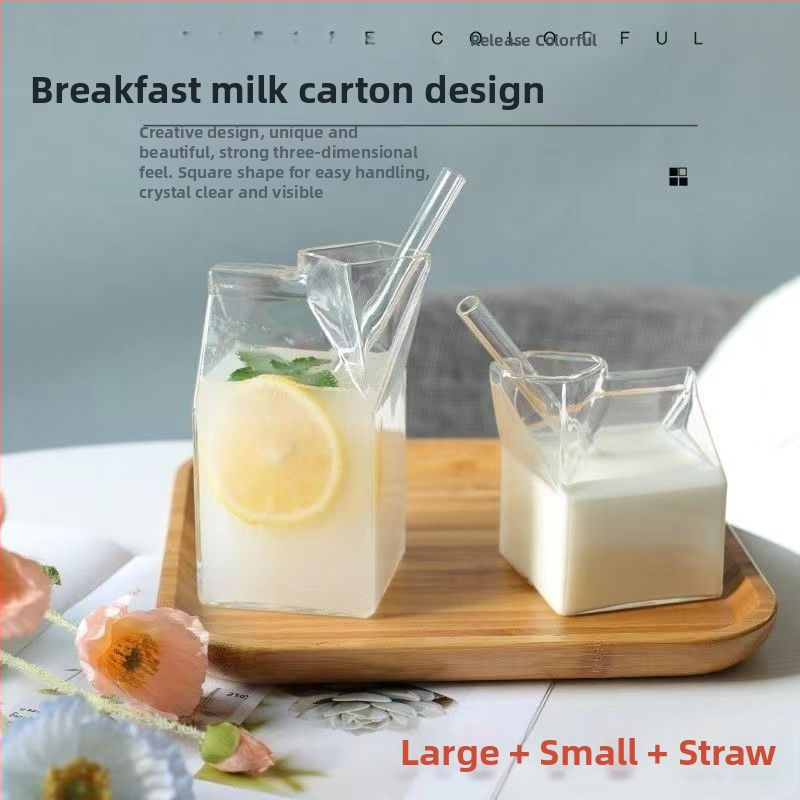 Kreatív, nagyméretű, tejesdobozos üveg japán négyzet alakú, hőálló reggelizőpohár gyümölcslé robbanások