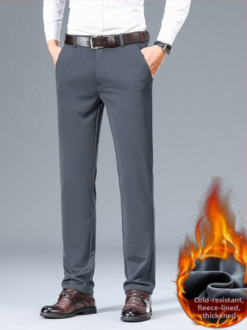 Παντελόνι Western με στενή εφαρμογή για άνδρες μέσης ηλικίας, ίσιο, με στενή εφαρμογή, για το φθινόπωρο και τον χειμώνα, με επένδυση από φλις για τον μπαμπά, ελαστικό, επαγγελματικό, casual παντελόνι