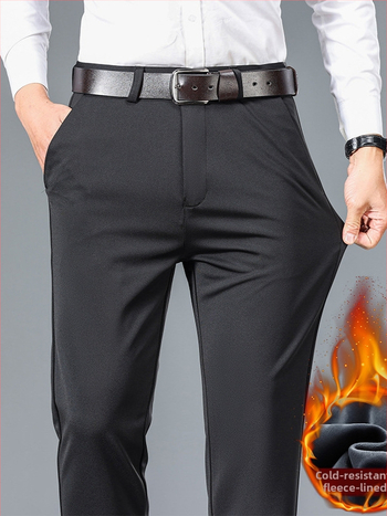 Παντελόνι Western με στενή εφαρμογή για άνδρες μέσης ηλικίας, ίσιο, με στενή εφαρμογή, για το φθινόπωρο και τον χειμώνα, με επένδυση από φλις για τον μπαμπά, ελαστικό, επαγγελματικό, casual παντελόνι