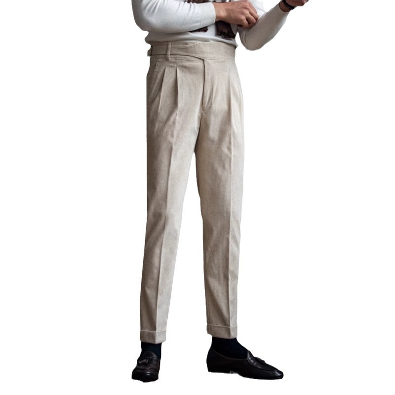 Férfi kordbársony western nadrág, őszi-téli, laza, lezser, magas derekú, egyenes szabású öltönynadrág
