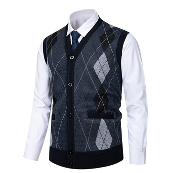 Νέο γιλέκο ζακέτας με εσωτερική επένδυση για άνδρες, χειμωνιάτικο ζεστό, στενό πλεκτό γιλέκο, ανδρικό