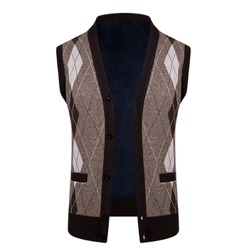 Νέο γιλέκο ζακέτας με εσωτερική επένδυση για άνδρες, χειμωνιάτικο ζεστό, στενό πλεκτό γιλέκο, ανδρικό