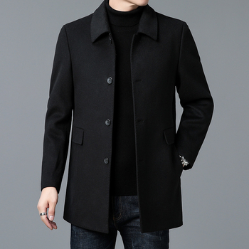 Žiemos vyriška vilnonė pūkinė striukė, vidutinio ilgio, jaunimui ir vidutinio amžiaus žmonėms, šilta palaidinė su atvartu, vienaeilis.