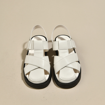 Sandale romane țesute Baotou pentru femei, îmbrăcăminte de vară exterioară 2024, stil nou de zână, cu fund plat, pantofi fierbinți cu colivie de porc, potriviți