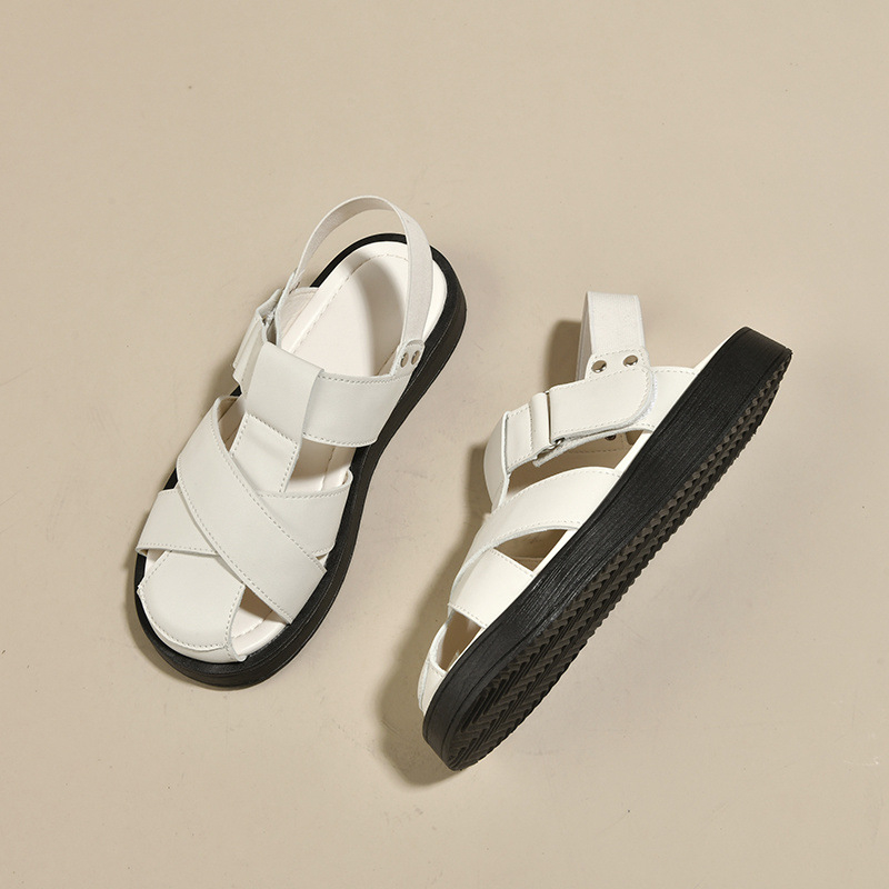 Sandale romane țesute Baotou pentru femei, îmbrăcăminte de vară exterioară 2024, stil nou de zână, cu fund plat, pantofi fierbinți cu colivie de porc, potriviți