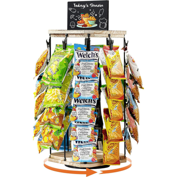 Ξύλινη περιστρεφόμενη θήκη αποθήκευσης σνακ με κλιπ, 5-στρωματική θήκη αποθήκευσης για πατατάκια, καραμέλες, λιανική πώληση, ράφι επίδειξης