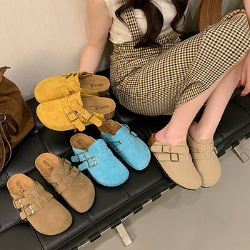 Pantofi Birkenstock retro albaștri cu talpă groasă, pentru femei, vara 2025, papuci versatile Dopamine, cu vârf, fără slip-on, model vară 2025