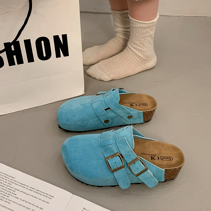 Pantofi Birkenstock retro albaștri cu talpă groasă, pentru femei, vara 2025, papuci versatile Dopamine, cu vârf, fără slip-on, model vară 2025