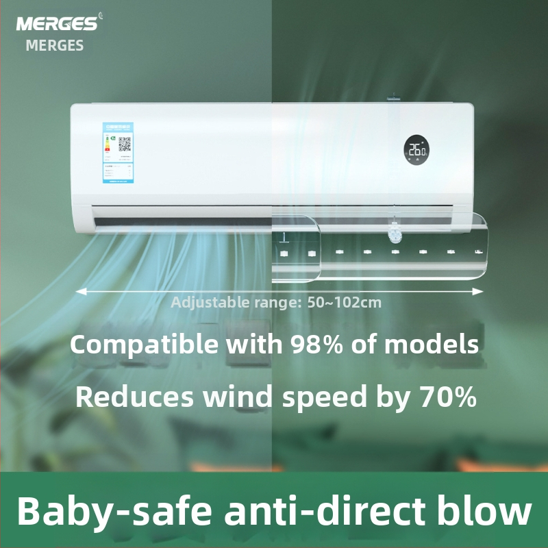 Прозрачен дефлектор за вятър за климатик, прибиращ се стенен дефлектор за вятър за климатик, без монтаж, против директно издухване на въздуха
