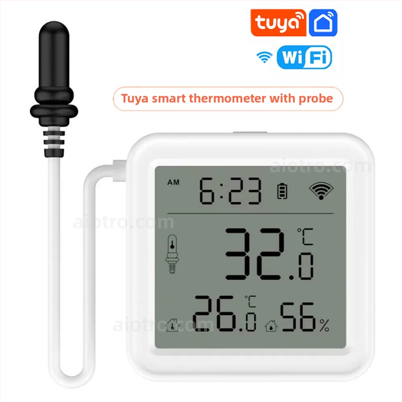 „Tuya“ išmanusis temperatūros ir drėgmės jutiklis, vidinis „Wifi“ temperatūros jutiklis, mobiliojo telefono nuotolinio valdymo pultas su zondu