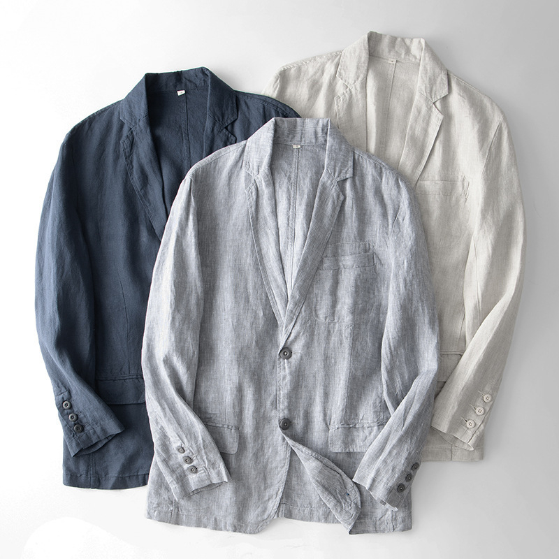 Meeste linane lai ülikond, mõlemalt poolt lõhestatud, pluss-suuruses vabaaja jakk-ülikond, ühes tükis, tarne 051