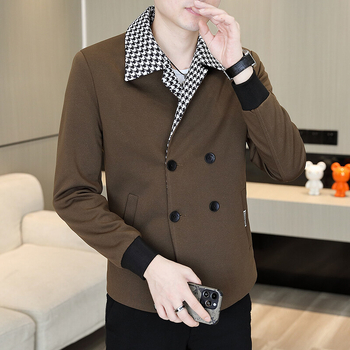 Трансгранична доставка на 24-годишна корейска версия на мъжки костюм тип „петена кост“, младежки, къс, моден, с двоен ред копчета, единичен продукт