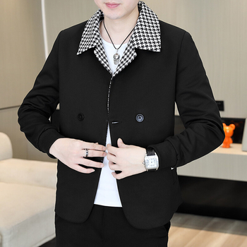 Трансгранична доставка на 24-годишна корейска версия на мъжки костюм тип „петена кост“, младежки, къс, моден, с двоен ред копчета, единичен продукт