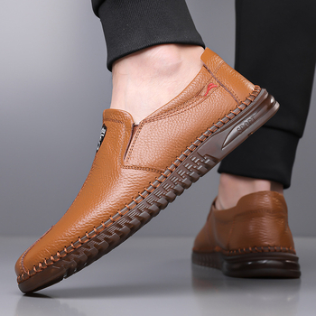 Νέα ανοιξιάτικα και φθινοπωρινά μαλακά δερμάτινα παπούτσια σκούφου, ανδρικά casual δερμάτινα παπούτσια μεγάλου μεγέθους, χονδρικής, Lazy Slip-On ανδρικά παπούτσια