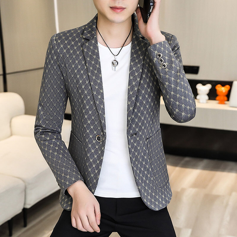 Pavasario ir rudens aukštos klasės raižytas vilnonis kostiumas vyriškas kostiumas laisvalaikio stiliaus švarkas madingas, tvirtas, gražus, universalus kostiumas