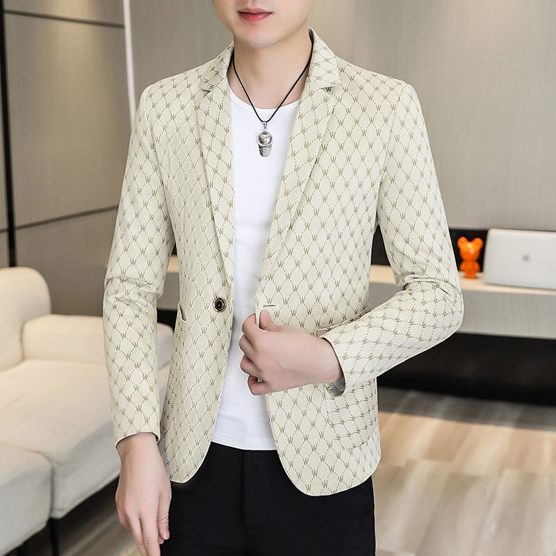 Pavasario ir rudens aukštos klasės raižytas vilnonis kostiumas vyriškas kostiumas laisvalaikio stiliaus švarkas madingas, tvirtas, gražus, universalus kostiumas