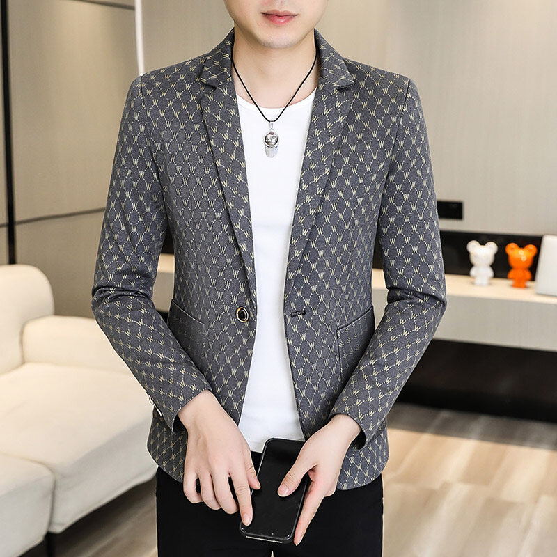 Pavasario ir rudens aukštos klasės raižytas vilnonis kostiumas vyriškas kostiumas laisvalaikio stiliaus švarkas madingas, tvirtas, gražus, universalus kostiumas