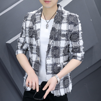 Мъжки летен костюм със среден ръкав, малък, в корейски стил, с тънък крой, пухкав, красив, с петточков ръкав, отличителен топ със седемточков ръкав, модерен