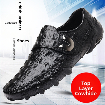 Krokodilmintás első rétegű marhabőr retró hétköznapi bőrcipők divatos, népszerű négy évszakos férficipők tépőzáras babcipők férfiaknak és uraknak