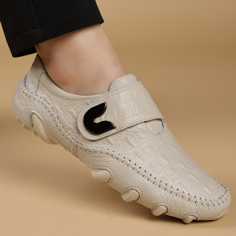 Krokodilmintás első rétegű marhabőr retró hétköznapi bőrcipők divatos, népszerű négy évszakos férficipők tépőzáras babcipők férfiaknak és uraknak