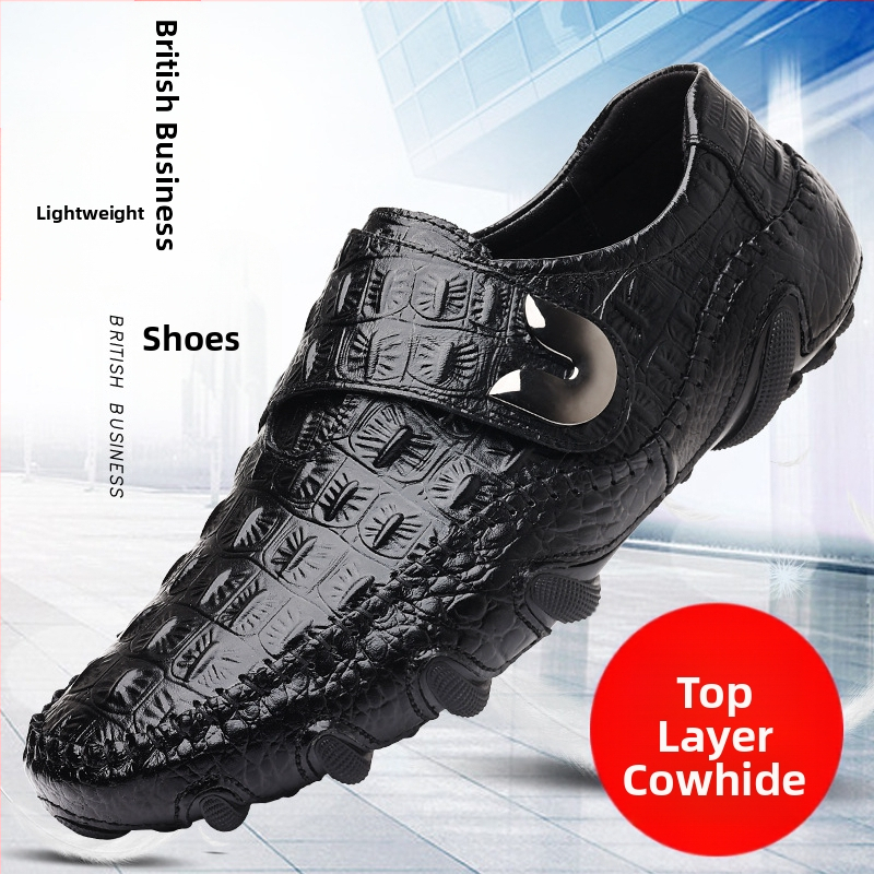 Krokodilmintás első rétegű marhabőr retró hétköznapi bőrcipők divatos, népszerű négy évszakos férficipők tépőzáras babcipők férfiaknak és uraknak