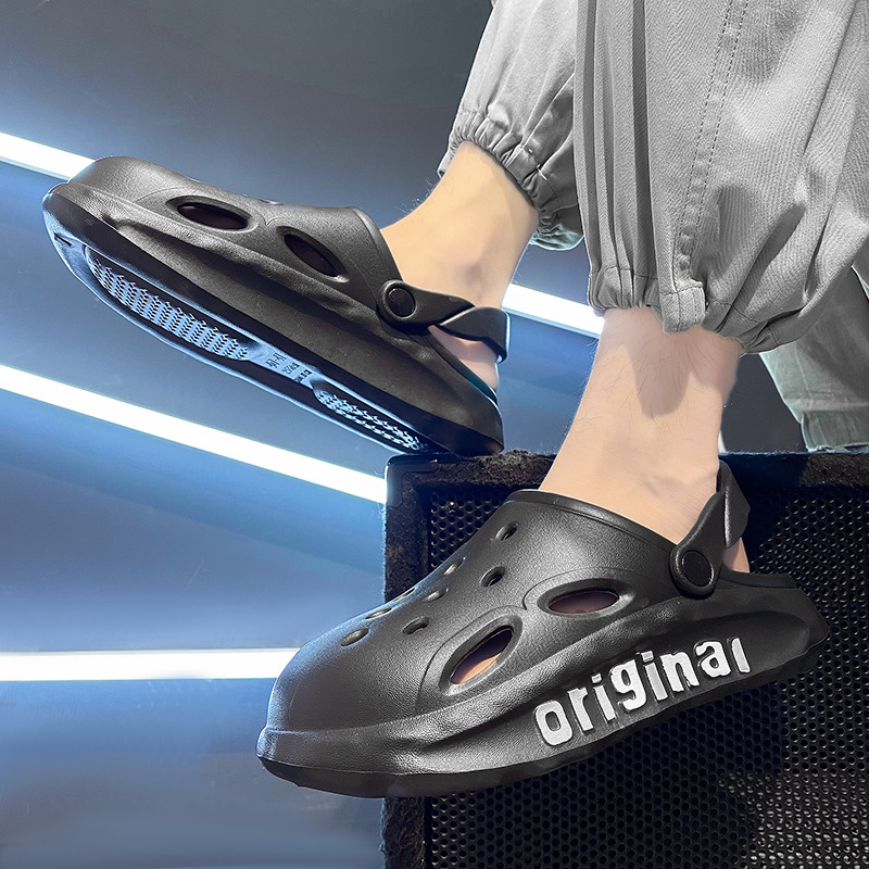Krokodilcipők Férfi nyári külső ruházat Vastag talpú, kétfunkciós, lábujjról lábujjra való papucs Puha talpú, csúszásgátló, kopásálló sportszandál