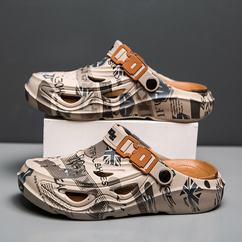 2025 Határokon átnyúló új stílusú lyukas cipő Férfi csúszásgátló vastag talpú baotou papucs Férfi szar érzésű alkalmi strandszandál