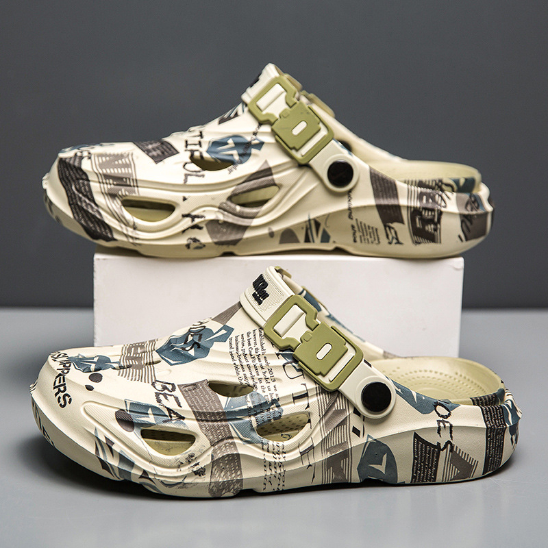 2025 Határokon átnyúló új stílusú lyukas cipő Férfi csúszásgátló vastag talpú baotou papucs Férfi szar érzésű alkalmi strandszandál