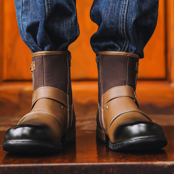 HPIOPL5008 vyriški batai su apvalia galvute, retro metaliniu sagties užtrauktuku šone, OPP užtrauktuku, pakuotė be batų dėžutės