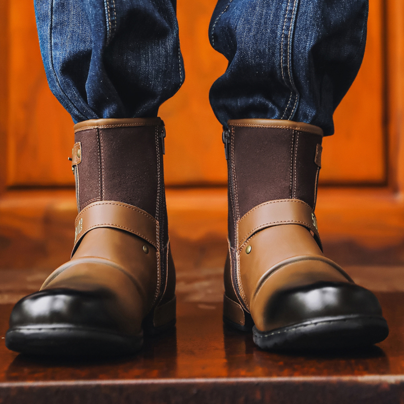 HPIOPL5008 vyriški batai su apvalia galvute, retro metaliniu sagties užtrauktuku šone, OPP užtrauktuku, pakuotė be batų dėžutės