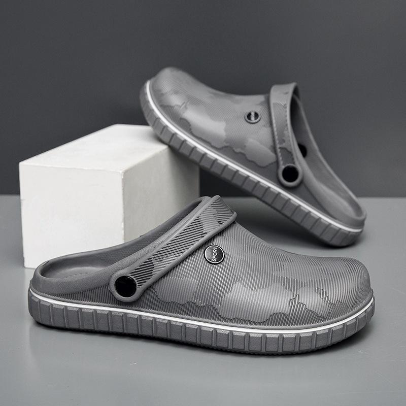 Pantofi sport pentru bărbați, stil casual, mărime plus, cu găuri, vară, îmbrăcăminte exterioară, sandale și papuci de plajă, culoare solidă, Baotou Chef, papuci de bucătar