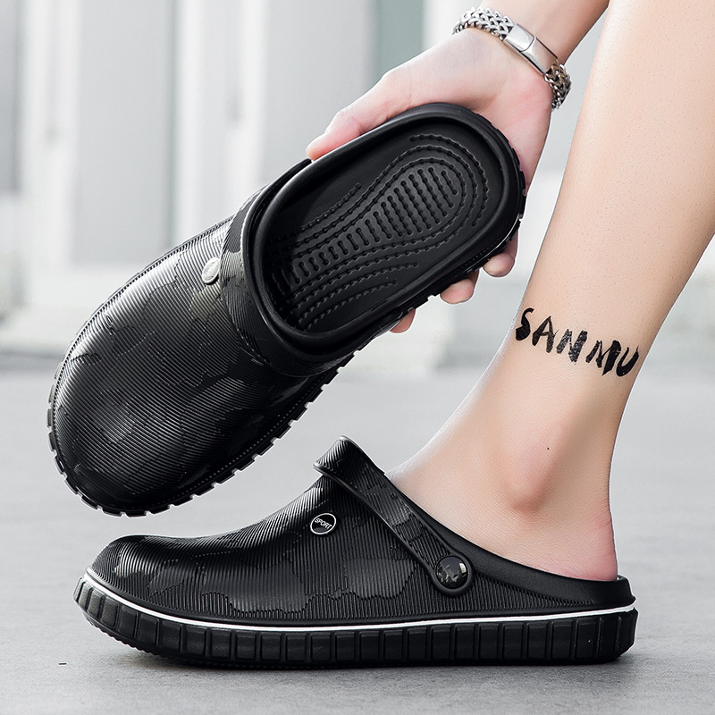 Pantofi sport pentru bărbați, stil casual, mărime plus, cu găuri, vară, îmbrăcăminte exterioară, sandale și papuci de plajă, culoare solidă, Baotou Chef, papuci de bucătar