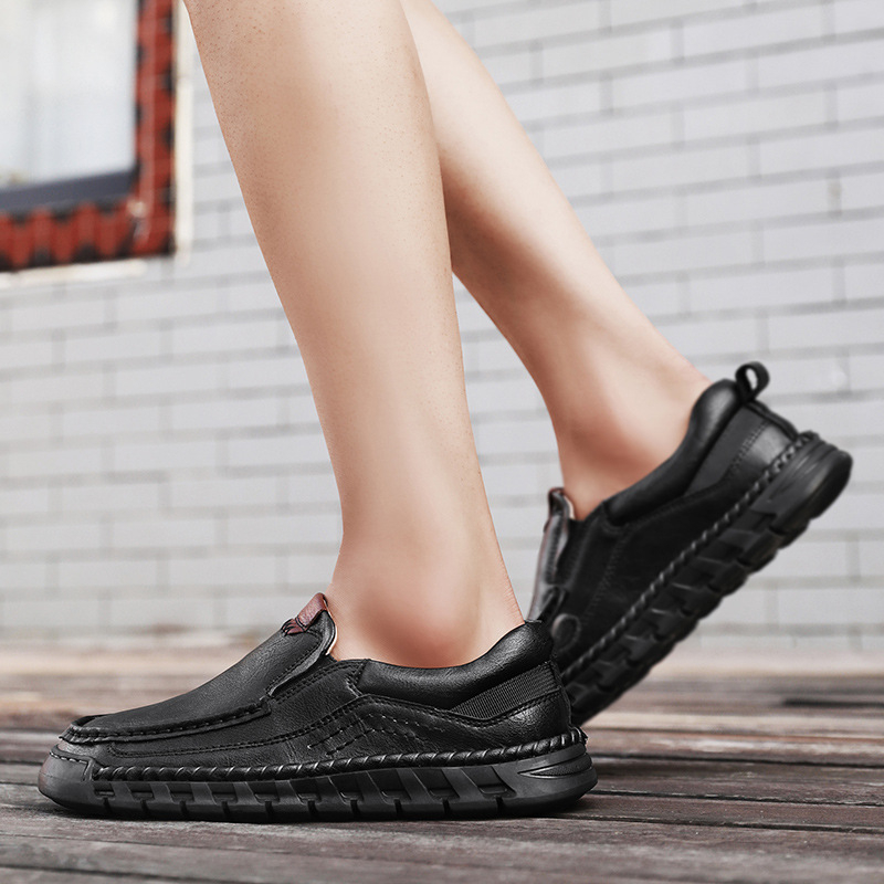 Határokon átnyúló, népszerű tavaszi és nyári újdonság, kézzel varrott apa-slip-on lusta cipő, divatos, puha talpú, hétköznapi bőrcipő