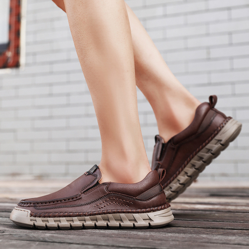 Határokon átnyúló, népszerű tavaszi és nyári újdonság, kézzel varrott apa-slip-on lusta cipő, divatos, puha talpú, hétköznapi bőrcipő