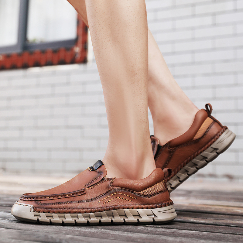 Határokon átnyúló, népszerű tavaszi és nyári újdonság, kézzel varrott apa-slip-on lusta cipő, divatos, puha talpú, hétköznapi bőrcipő