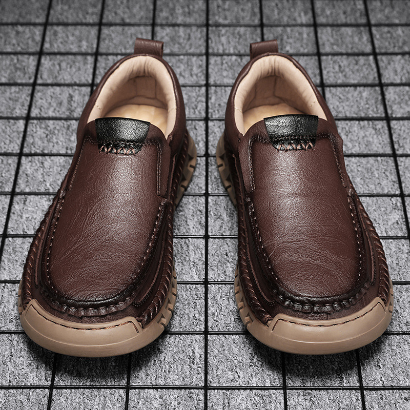 Határokon átnyúló, népszerű tavaszi és nyári újdonság, kézzel varrott apa-slip-on lusta cipő, divatos, puha talpú, hétköznapi bőrcipő