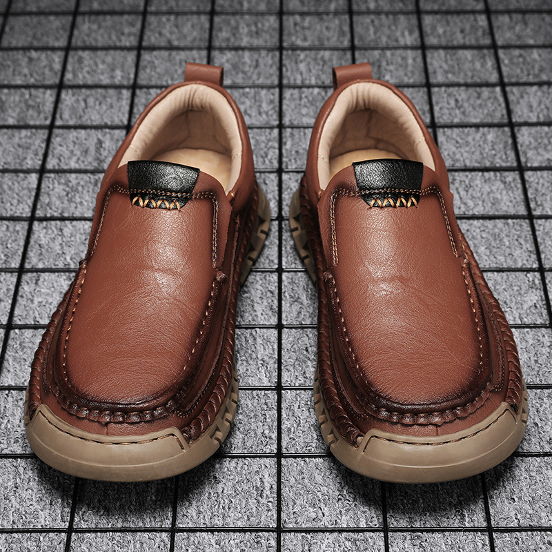 Határokon átnyúló, népszerű tavaszi és nyári újdonság, kézzel varrott apa-slip-on lusta cipő, divatos, puha talpú, hétköznapi bőrcipő