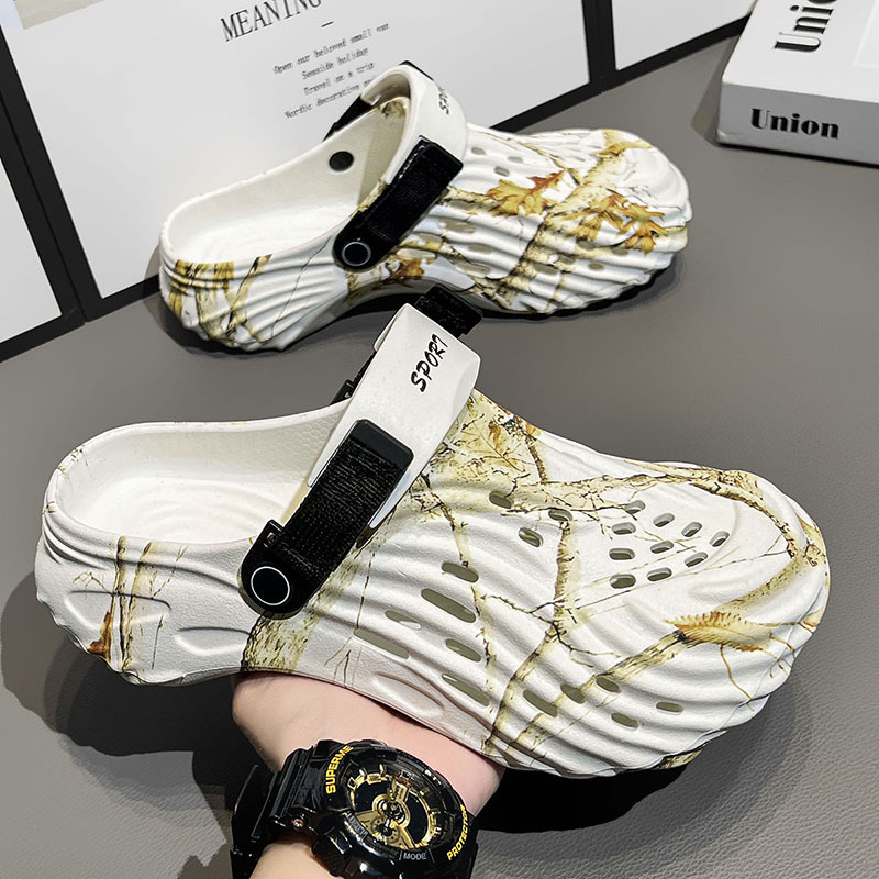 Sandale sport pentru bărbați, mărime mare, vară nouă, ondulate, cu imprimeu în aer liber, ușoare, pentru plajă, cu vârful în jos