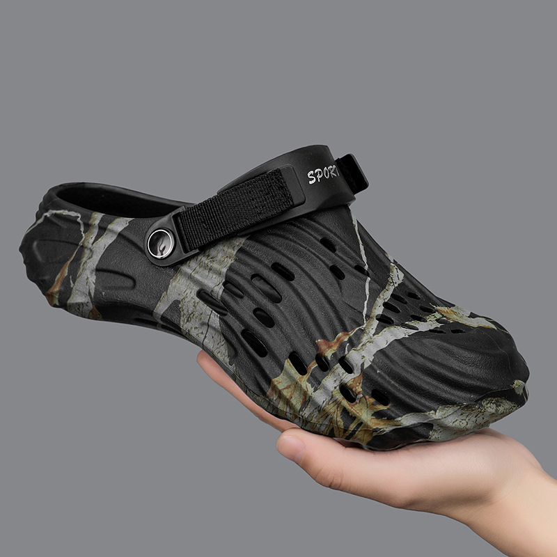 Sandale sport pentru bărbați, mărime mare, vară nouă, ondulate, cu imprimeu în aer liber, ușoare, pentru plajă, cu vârful în jos