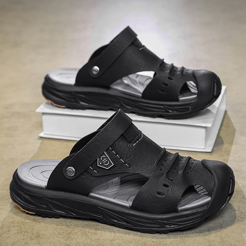 2025 Nyári Baotou Férfi Alkalmi Szandálok Kültéri Csúszásgátló Strandcipők Lélegző Cipők Férfi Lazy Cipő Bebújós
