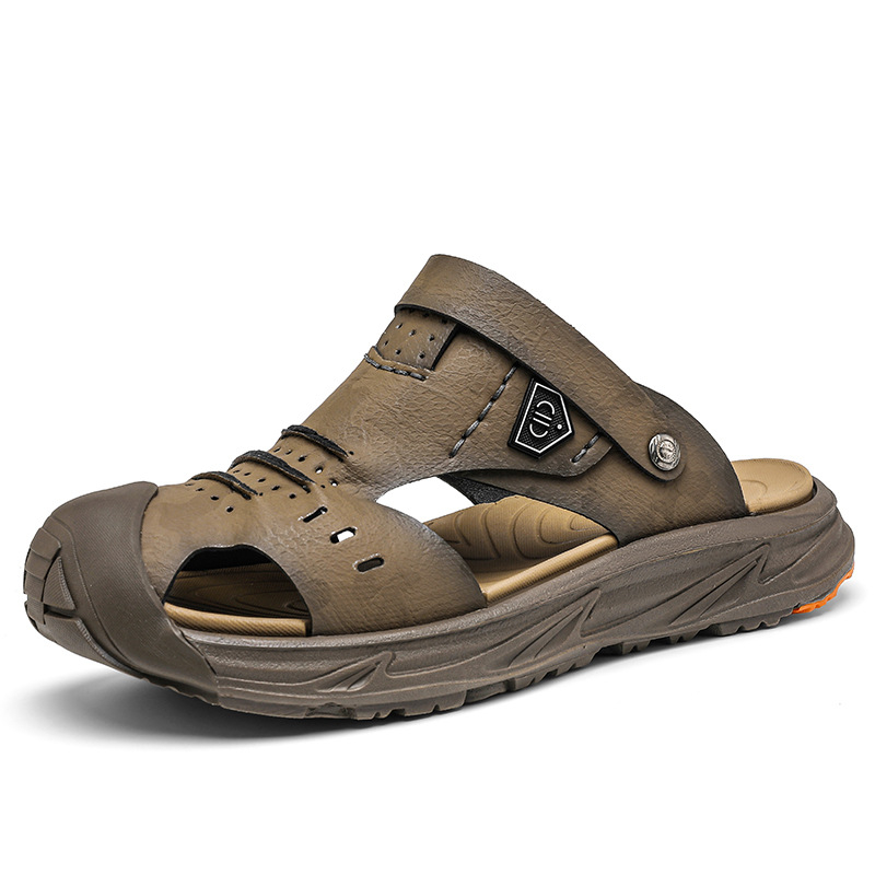 2025 Nyári Baotou Férfi Alkalmi Szandálok Kültéri Csúszásgátló Strandcipők Lélegző Cipők Férfi Lazy Cipő Bebújós