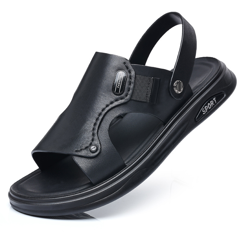 Pantofi de plajă pentru bărbați de vară din piele de vacă, primul strat, sandale din piele, papuci casual pentru bărbați din piele naturală, sandale respirabile, pantofi pentru bărbați