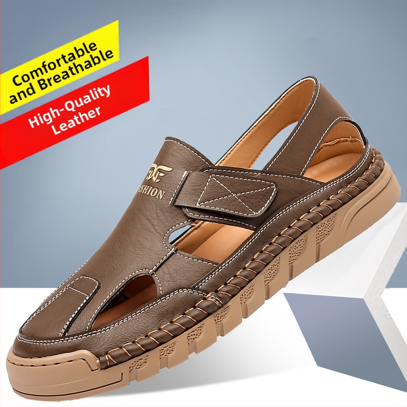 Tépőzáras férfi alkalmi üreges lyukú cipő szandál üzleti nyári baotou bebújós férfi gumitalpú cipő